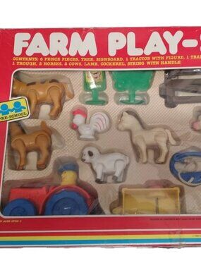 VTG 1986 Preschool FARM PLAY SET 20 Piece by Unimax  Articulated Ranch Animals